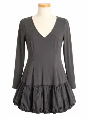 Sun Light Women's Brown Scuba Knit Bubble Hem V-Neck Mini Acadie Dress 4 Artsy